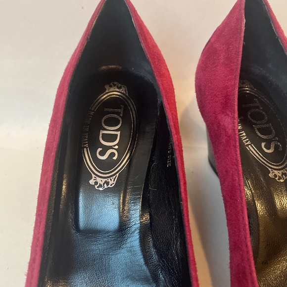 Tod’s Zeppa Gomma Décolleté Pompadour Pink Raspberry Suede Wedges Shoes 7.5 - Picture 3 of 9